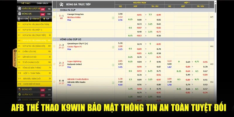 AFB thể thao K9win bảo mật thông tin an toàn tuyệt đối